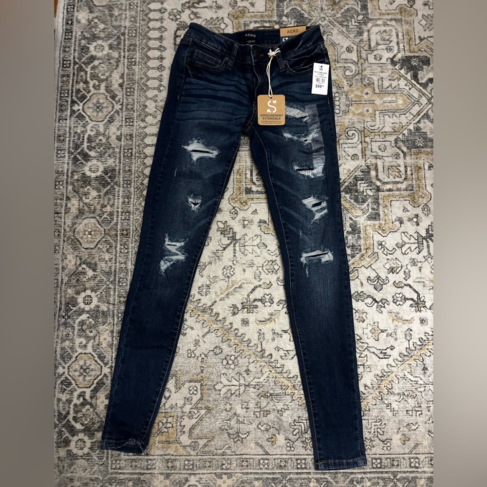 AERO Blue Ripped Skinny Jeans